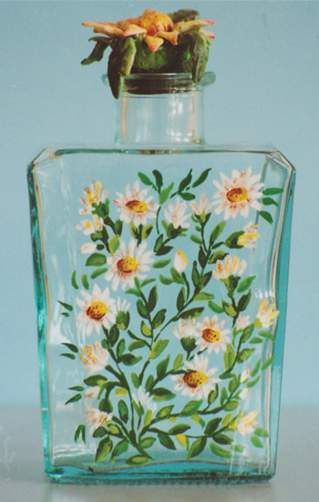 Bottiglia in vetro dipinto a mano con tappo in pasta di sale for Immagini da dipingere su vetro